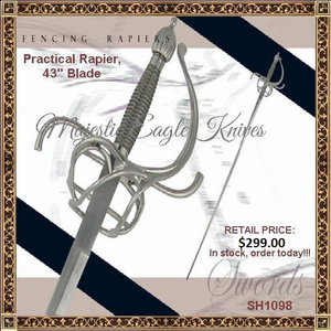 Paul Chen/Hanwei SH1098 The Renaissance-Style Practical Button-Tipped Rapier, 43" High-Carbon Steel Blade by Paul Chen/Hanwei Paul Chen/Hanwei SH1098 The Renaissance-Style Practical Button-Tipped Rapier, 43" High-Carbon Steel Blade by Paul Chen/Hanwei