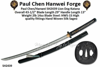 The Paul Chen/Hanwei SH2439 Lion Dog Katana Overall: 43 1/2"<>Blade Length: 29" HWS-1S Steel Blade The Paul Chen/Hanwei SH2439 Lion Dog Katana Overall: 43 1/2"<>Blade Length: 29" HWS-1S Steel Blade