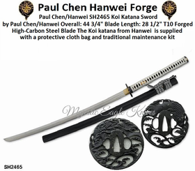 Paul Chen/Hanwei SH2465 Koi Katana Overall: 44-3/4"<>Blade Length: 28-1/2" Forged high-carbon T10 steel Blade Paul Chen/Hanwei SH2465 Koi Katana Overall: 44-3/4"<>Blade Length: 28-1/2" Forged high-carbon T10 steel Blade