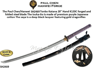 The Paul Chen/Hanwei SH2469 Tonbo Katana Overall: 42 1/8"<>28" Hand Forged & Folded K120C  Steel Blade 