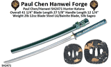 Paul Chen/Hanwei SH2471 Hunter Katana Overall 41-1/4"<>27-5/8" L6/Bainite Steel Blade