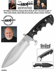United Cutlery Gil Hibben GH5055 Alaskan Boot Knife 5" Plain Satin Blade, Black Micarta Handle, Black Leather Sheath United Cutlery Gil Hibben GH5055 Alaskan Boot Knife 5" Plain Satin Blade, Black Micarta Handle, Black Leather Sheath