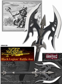 United Cutlery Kit Rae KR0022B Kit Rae Black Legion Battle Axe Black Blade genuine leather-wrapped shaft United Cutlery Kit Rae KR0022B Kit Rae Black Legion Battle Axe Black Blade genuine leather-wrapped shaft