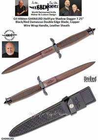 United Cutlery Presents Gil Hibben GH0441RD HellFyre Shadow Dagger 7-1/4" Black/Red Damascus Double Edge Blade, Copper Wire Wrap Handle, Leather Sheath United Cutlery Presents Gil Hibben GH0441RD HellFyre Shadow Dagger 7-1/4" Black/Red Damascus Double Edge Blade, Copper Wire Wrap Handle, Leather Sheath