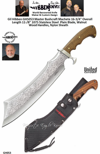 United Cutlery Presents Gil Hibben GH5053 Master Bushcraft Machete 1075 Stainless Steel Plain Blade, Walnut Wood Handles, Nylon Sheath United Cutlery Presents Gil Hibben GH5053 Master Bushcraft Machete 1075 Stainless Steel Plain Blade, Walnut Wood Handles, Nylon Sheath