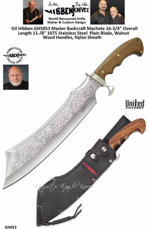 United Cutlery Presents Gil Hibben GH5053 Master Bushcraft Machete 1075 Stainless Steel Plain Blade, Walnut Wood Handles, Nylon Sheath United Cutlery Presents Gil Hibben GH5053 Master Bushcraft Machete 1075 Stainless Steel Plain Blade, Walnut Wood Handles, Nylon Sheath