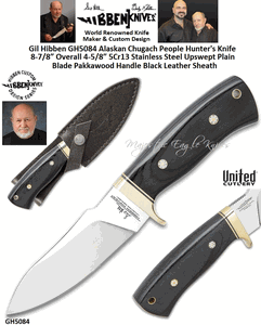 United Cutlery Presents Gil Hibben GH5084 Alaskan Chugach People Hunter's Knife 4-5/8� 5Cr13 Stainless Steel Up-swept Plain Blade Pakkawood Handle Black Leather Sheath 