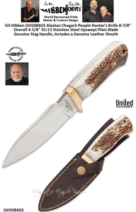 United Cutlery Presents Gil Hibben GH5084GS Alaskan Chugach People Hunter's Knife 4-5/8� 5Cr13 Stainless Steel Upswept Plain Blade Genuine Stag Handle Brown Leather Sheath 