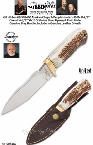 United Cutlery Presents Gil Hibben GH5084GS Alaskan Chugach People Hunter's Knife 4-5/8 5Cr13 Stainless Steel Upswept Plain Blade Genuine Stag Handle Brown Leather Sheath United Cutlery Presents Gil Hibben GH5084GS Alaskan Chugach People Hunter's Knife 4-5/8 5Cr13 Stainless Steel Upswept Plain Blade Genuine Stag Handle Brown Leather Sheath