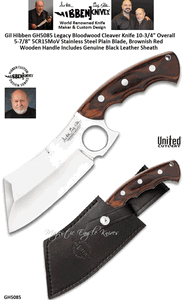 United Cutlery Presents Gil Hibben GH5085 Legacy Bloodwood Cleaver Knife 5-7/8" 5CR15MoV Stainless Steel Plain Blade, Brownish Red Wooden Handle Genuine Black Leather Sheath 