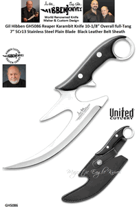 United Cutlery Presents Gil Hibben GH5086 Reaper Karambit Knife full-Tang 7� 5Cr13 Stainless Steel Plain Blade  Black Leather Belt Sheath