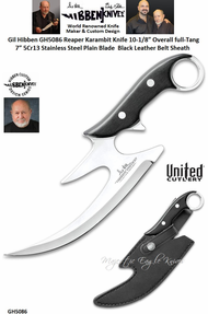 United Cutlery Presents Gil Hibben GH5086 Reaper Karambit Knife full-Tang 7 5Cr13 Stainless Steel Plain Blade Black Leather Belt Sheath United Cutlery Presents Gil Hibben GH5086 Reaper Karambit Knife full-Tang 7 5Cr13 Stainless Steel Plain Blade Black Leather Belt Sheath