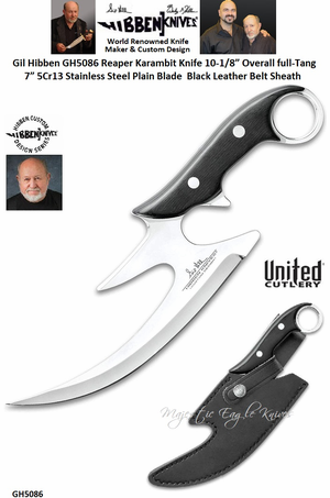 United Cutlery Presents Gil Hibben GH5086 Reaper Karambit Knife full-Tang 7� 5Cr13 Stainless Steel Plain Blade  Black Leather Belt Sheath
