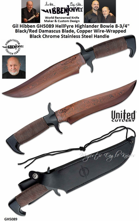 United Cutlery Presents Gil Hibben GH5089 HellFyre Highlander Bowie 8-3/4" Black/Red Damascus Blade, Copper Wire-Wrapped Black Chrome Stainless Steel Handle United Cutlery Presents Gil Hibben GH5089 HellFyre Highlander Bowie 8-3/4" Black/Red Damascus Blade, Copper Wire-Wrapped Black Chrome Stainless Steel Handle