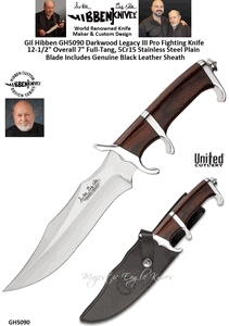 United Cutlery Presents Gil Hibben GH5090 Darkwood Legacy III Pro Fighting Knife 7" Full-Tang, 5Cr15 Stainless Steel Plain Blade Includes Genuine Black Leather Sheath  