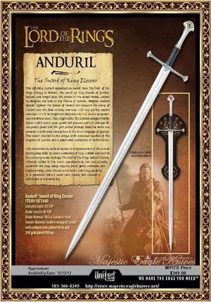 United Cutlery UC1380ASNB Officially Licensed The Anduril The Sword of King Elessar
