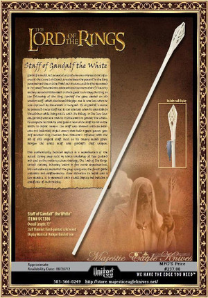 United Cutlery UC1386 Lord of the Rings Staff of Gandalf The White United Cutlery UC1386 Lord of the Rings Staff of Gandalf The White