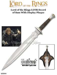 United Cutlery UC2614 Lord of the Rings LOTR Sword of Sam With Display Plaque 