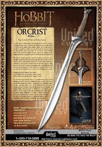 United Cutlery UC2928 Orcrist Sword Of Thorin Oakenshield From The Hobbit With Wall Plaque