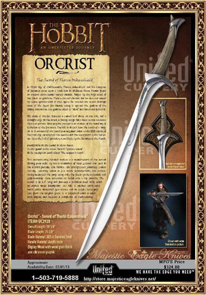 United Cutlery UC2928 Orcrist Sword Of Thorin Oakenshield From The Hobbit With Wall Plaque United Cutlery UC2928 Orcrist Sword Of Thorin Oakenshield From The Hobbit With Wall Plaque