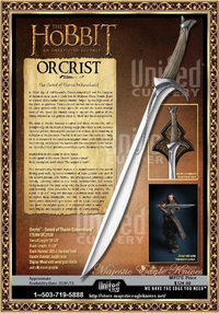 United Cutlery UC2928 Orcrist Sword Of Thorin Oakenshield From The Hobbit With Wall Plaque