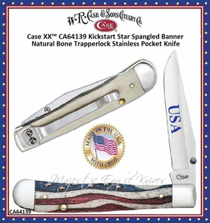 W.R. Case & Sons Cutlery CA64139 CaseXX Star Spangled Color Wash Bone Kickstart Assisted TrapperLock Knife W.R. Case & Sons Cutlery CA64139 CaseXX Star Spangled Color Wash Bone Kickstart Assisted TrapperLock Knife