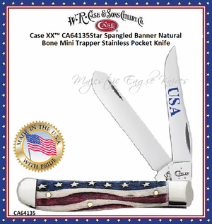 W.R. Case & Sons Cutlery CA64135 CaseXX Star Spangled Embellished Smooth Natural Bone Mini Trapper 3-1/2" Closed 2-3/4" Clip 2-3/4" Spey Pocket Knife W.R. Case & Sons Cutlery CA64135 CaseXX Star Spangled Embellished Smooth Natural Bone Mini Trapper 3-1/2" Closed 2-3/4" Clip 2-3/4" Spey Pocket Knife