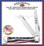 W.R. Case & Sons Cutlery CA64135 CaseXX Star Spangled Embellished Smooth Natural Bone Mini Trapper 3-1/2" Closed 2-3/4" Clip 2-3/4" Spey Pocket Knife