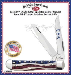 W.R. Case & Sons Cutlery CA64135 CaseXX Star Spangled Embellished Smooth Natural Bone Mini Trapper 3-1/2" Closed 2-3/4" Clip 2-3/4" Spey Pocket Knife