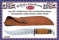 W.R. Case & Son's Cutlery CA386 Case Stacked Leather Handeled Fixed Blade Hunter Knife & Sheath