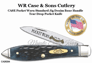 W.R. Case & Son's Cutlery CA-26294 Case Pocket Worn Denim Bone Handle Teardrop Knife