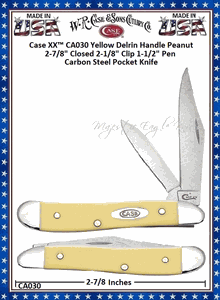 W.R. Case & Son's Cutlery CA030 Case XX� Yellow Synthetic Handle 2-7/8" Closed 2-1/8" Clip 1-1/2" Pen Blades Tru-Sharp Surgical Stainless Steel Pocket Knife