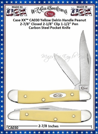 W.R. Case & Son's Cutlery CA030 Case XX� Yellow Synthetic Handle 2-7/8" Closed 2-1/8" Clip 1-1/2" Pen Blades Tru-Sharp Surgical Stainless Steel Pocket Knife