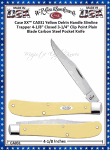 W.R. Case & Son's Cutlery CA031 Case XX� Yellow Delrin Handle Slimline Trapper 4-1/8" Closed 3-1/4" Clip Blade Chrome Vanadium Steel Pocket Knife