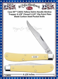 W.R. Case & Son's Cutlery CA031 Case XX� Yellow Delrin Handle Slimline Trapper 4-1/8" Closed 3-1/4" Clip Blade Chrome Vanadium Steel Pocket Knife