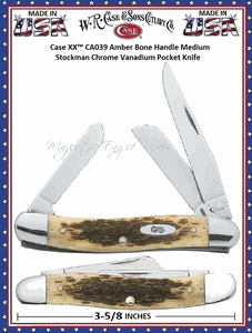 W.R. Case & Son's Cutlery CA039 Case XX� Amber Bone Handle Medium Stockman Chrome Vanadium Pocket Knife