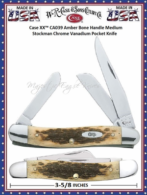 W.R. Case & Son's Cutlery CA039 Case XX� Amber Bone Handle Medium Stockman Chrome Vanadium Pocket Knife
