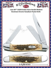 W.R. Case & Son's Cutlery CA039 Case XX� Amber Bone Handle Medium Stockman Chrome Vanadium Pocket Knife