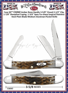W.R. Case & Son's Cutlery CA042 Case XX�Amber Bone Handle Medium Stockman Stainless Pocket Knife