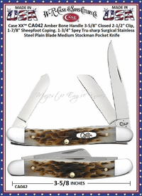W.R. Case & Son's Cutlery CA042 Case XX�Amber Bone Handle Medium Stockman Stainless Pocket Knife