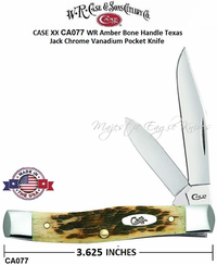 W.R. Case & Son's Cutlery CA077 CASE XX WR Amber Bone Handle Texas Jack Chrome Vanadium Pocket Knife 