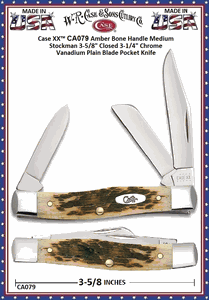W.R. Case & Son's Cutlery CA079 Case XX� Jigged Amber Bone Handle Medium Stockman Chrome Vanadium Pocket Knife 