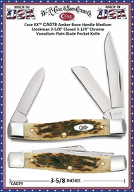 W.R. Case & Son's Cutlery CA079 Case XX� Jigged Amber Bone Handle Medium Stockman Chrome Vanadium Pocket Knife 