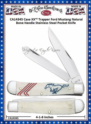 W.R. Case & Sons Cutlery CA14345 Case XX� Trapper Ford Mustang Natural Bone Handle Stainless Steel Pocket Knife