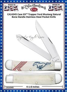 W.R. Case & Sons Cutlery CA14345 Case XX Trapper Ford Mustang Natural Bone Handle Stainless Steel Pocket Knife