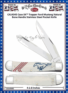 W.R. Case & Sons Cutlery CA14345 Case XX� Trapper Ford Mustang Natural Bone Handle Stainless Steel Pocket Knife