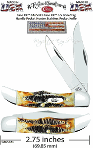 W.R. Case & Son's Cutlery CA65321 Case XX� Case XX� 6.5 BoneStag Handle Pocket Hunter Stainless Pocket Knife 
