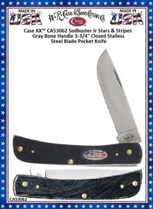 W.R. Case & Son's Cutlery CA53062 Case XX Sodbuster Jr Stars & Stripes Gray Bone Handle 3-3/4" Closed Stainless Steel Blade Pocket Knife