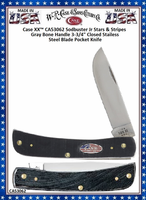W.R. Case & Son's Cutlery CA53062 Case XX� Sodbuster Jr Stars & Stripes Gray Bone Handle 3-3/4" Closed Stainless Steel Blade Pocket Knife