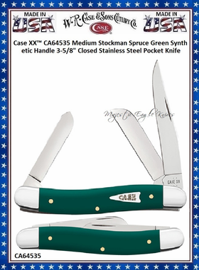 W.R. Case & Son's Cutlery CA64535 Case XX™ Medium Stockman Spruce Green Synthetic Handle 3-5/8" Closed Stainless Steel Blade Pocket Knife W.R. Case & Son's Cutlery CA64535 Case XX™ Medium Stockman Spruce Green Synthetic Handle 3-5/8" Closed Stainless Steel Blade Pocket Knife